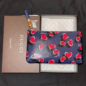 Gucci Shanghai St Heartbeat Bamboo Pouch Blue & Red